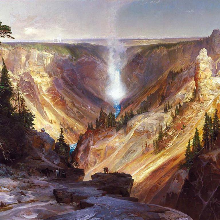 Thomas Moran, Le Grand Canyon à Yellowstone, 1872, huile sur toile, 213 × 266.3 cm, Washington, Smithsonian American Museum of Art.