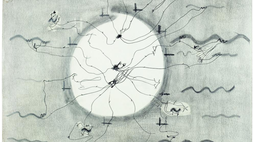 Dessin en noir et blanc avec lignes et traits