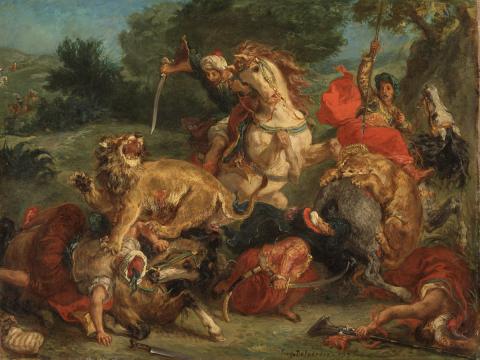 Eugène Delacroix, Chasse au lion, 1855, huile sur toile, 57 x 74 cm, Stockholm, Nationalmuseum